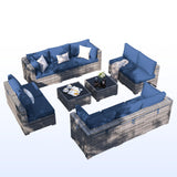 VONZOY Patio Furniture Set, 12-Piece Outdoor Sectional with Free Cover, All-Weather Wicker Patio Conversation Sets for Backyard (Grey with Navy Cushion) VONZOY