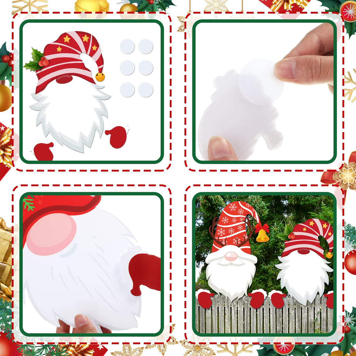 4 Pcs Christmas Fence Peeker Decoration Garden Yard Decorations Xmas Outdoor Garden Fence Sign Ornament Christmas Peeker Art for Holiday Patio Home Decor(Novel Style) Amyhill