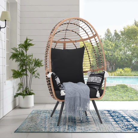 JOIVI Wicker Egg Chair, Outdoor Indoor Oversized Lounger Large Egg Basket Chair with Stand and Cushions for Patio Porch, Backyard, Living Room, Balcony (Beige Rattan, Black Cushion) JOIVI