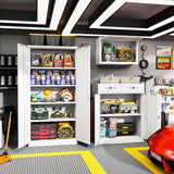 Greenvelly Lockable Metal Storage Cabinet with 2 Drawers - 36" White Steel Cabinet with Adjustable Shelves for Home, Office, Garage, and More Greenvelly