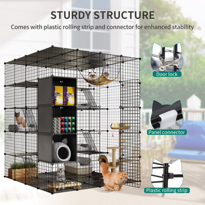 YITAHOME Cat Cage Indoor Large with Storage Cube DIY Outdoor Catio Cat Enclosures Metal Cat Playpen with Hammock Platforms for 1-4 Cats 5 Tiers Cat Kennel - WoodArtSupply