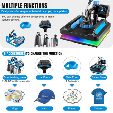 Leomru 15x15 Heat Press Machine, 8 in 1 Heat Press Machine, Sublimation T Shirt Pressing Machine, 360-Degree Swing Away Heat Transfer Machine Multifunction Combo for T-Shirt Mugs at Cap Leomru