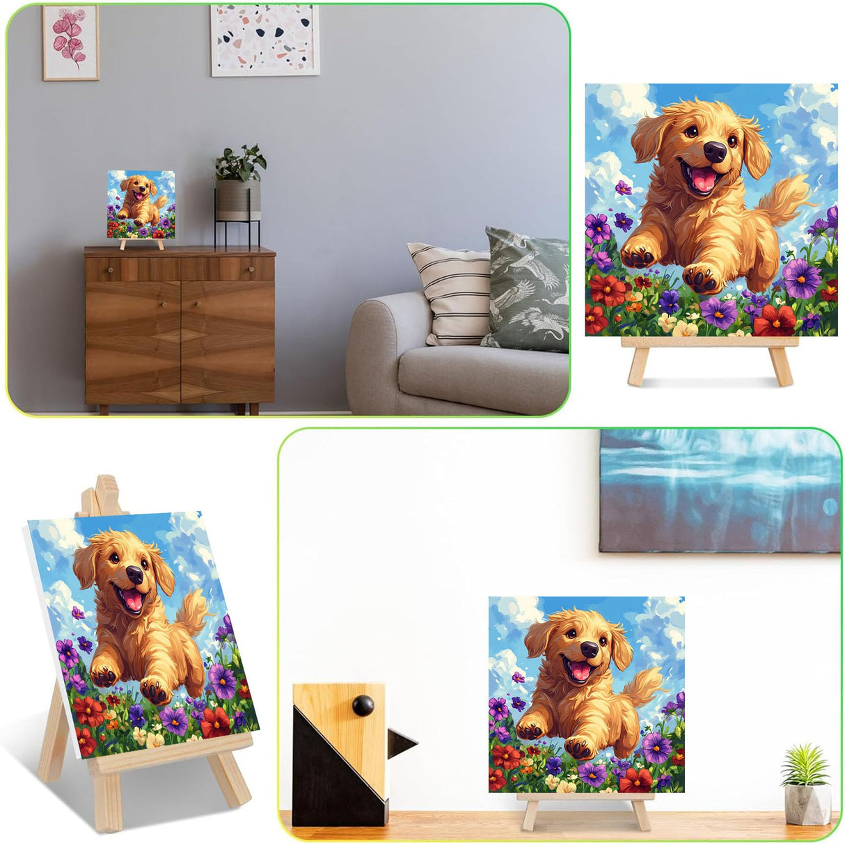 Dog Paint by Numbers Kit for Kids with Frame - Cute Dog Paint by Number for Kids, Kid Painting by Number Kits Age 8-12 for Home Wall Decor 8X8inch (with Wooden Easel) ajepon