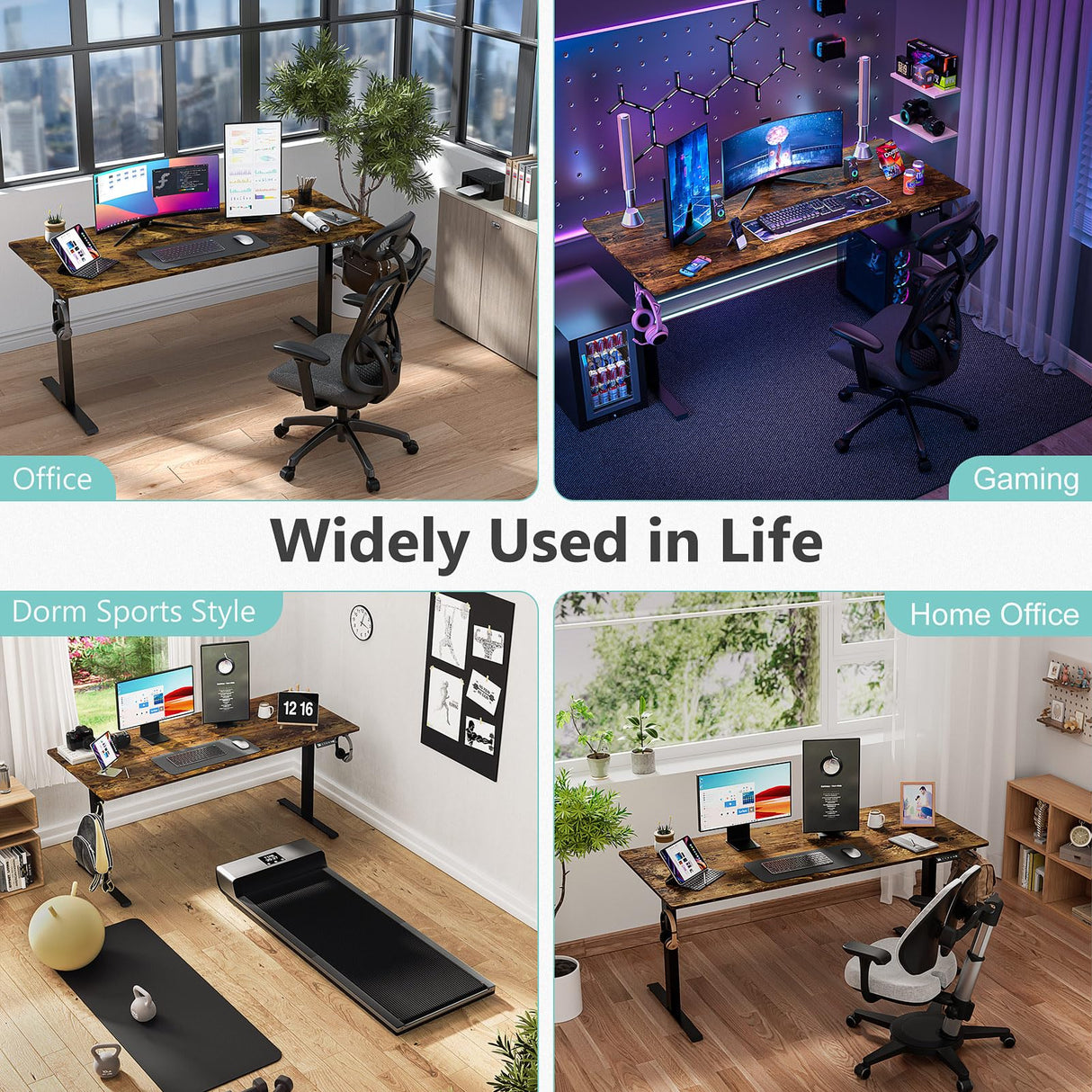 VVENACE 63 x 28 Electric Standing Desk Adjustable Height 4 Memory Preset, 4 Wheels, 2 Headphone Hook, Home Office Desk, Stand Up Sit Stand Desk Computer Table, Splice Board Rustic Brown VVENACE