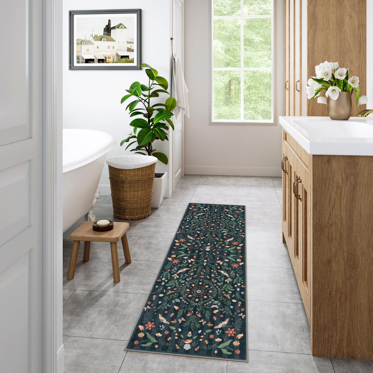 Lahome Insect Botanical 2x6 Washable Rug Runners for Hallways Non Slip, Black Bathroom Kitchen Runner Rugs Non Skid, Soft Non-Slip Entryway Indoor Carpet for Laundry Bedroom Lahome