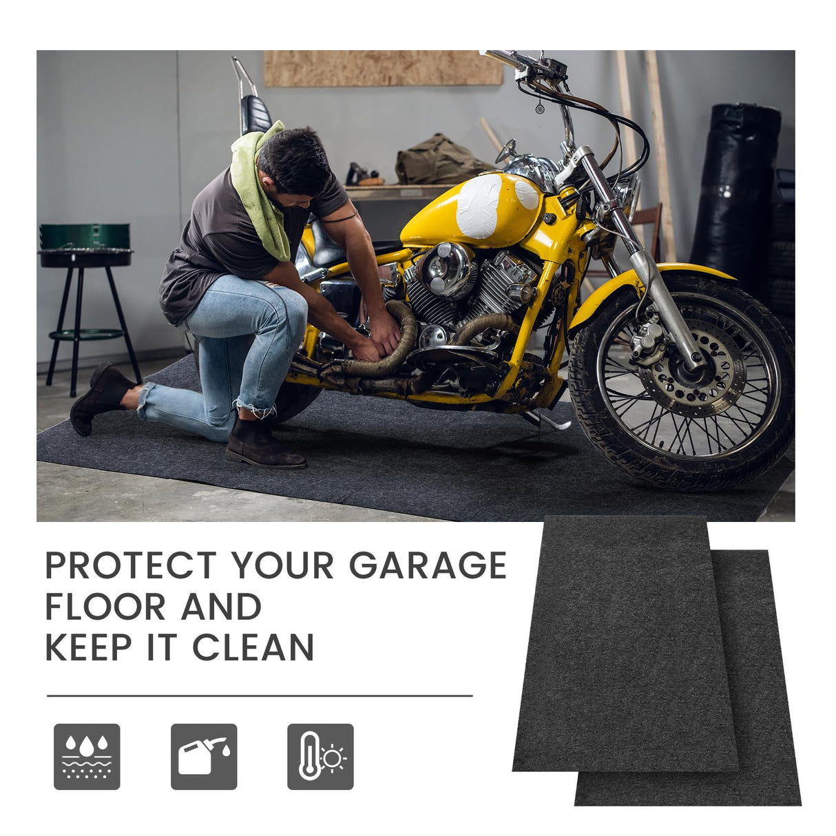 Tinideya 2 Pcs Garage Floor Mat 60 x 32 Inch Oil Spill Mat Waterproof Rubber Mat Rubber Backing Layer Garage Rug Oil Absorbent Pads Garage Carpet for Protects from Spills Drips Stains Splashes, Black Tinideya