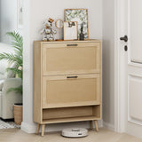 Gadroad Shoe Storage Cabinet with 2 Flip Drawers, Freestanding Hidden Shoe Organizer with Wood Legs, Farmhouse Narrow Shoe Rack for Entryway, Living Room, and Bedroom (Natural) Gadroad