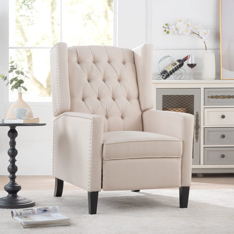 Push Back Recliner Chair,Easy Chairs for Small Spaces,Comfy Armchair,Reading Recliner Chairs for Adults,Living Room Accent Chair, Wingback and Rivets Design for Modern Recliner Chair(White) NITYASUNDARA