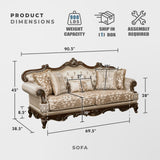 Lexicon Traditional Sofa Couch for Living Room, Rolled Arm Sofa with 5 Accent Pillows, Tufting, Queen Legs in Cherry Finish with Gold Tipping, Upholstered Living Room Furniture, 3 Seater Couch, Brown Lexicon