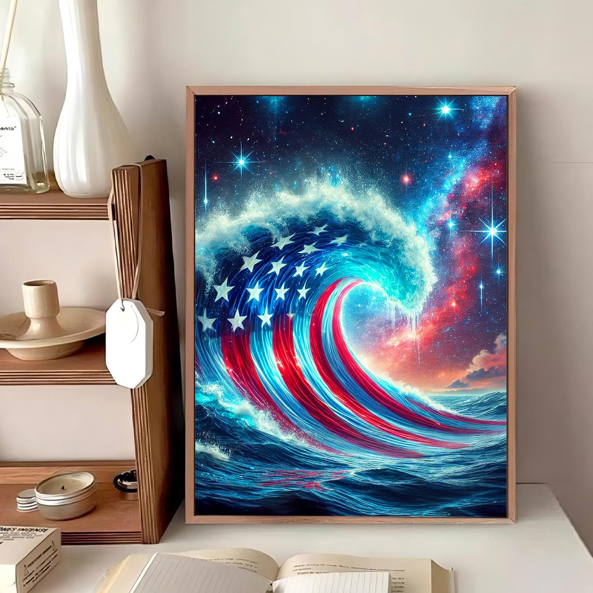 Reivworl Independence Day Diamond Art Kits for Adults, Waves Diamond Painting Kits, Gem Art Kit for Gifts and Home Interior Decor 12x16 Inch Reivworl