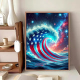 Reivworl Independence Day Diamond Art Kits for Adults, Waves Diamond Painting Kits, Gem Art Kit for Gifts and Home Interior Decor 12x16 Inch Reivworl