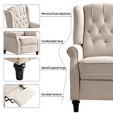 EBELLO Pushback Recliner Chair, Fabric Armchair Push Back Recliner with Rivet Decoration, Mid Century Wingback Accent Chair for Living Room, Bedroom, Beige EBELLO