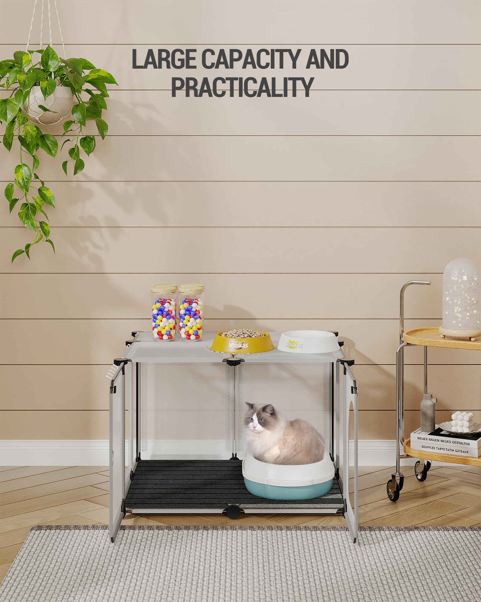 Hzuaneri Cat Litter Box Enclosure with Hooks, Plastic Covered Little Box with Mat, Splash Proof Litter Box Furniture, 23.7 x 18.5 x 16.1 inches, End Table for Living Room, Pure White CB81899L - WoodArtSupply