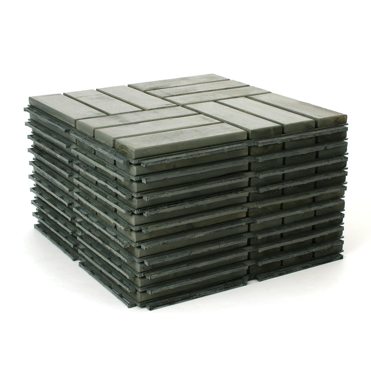 Deck Tiles - Patio Pavers - Acacia Wood Outdoor Flooring - Interlocking Patio Tiles - 12"x12" (20 Pack) - Modern Grey Finish - Checker Pattern Decking 3rd Street Inn