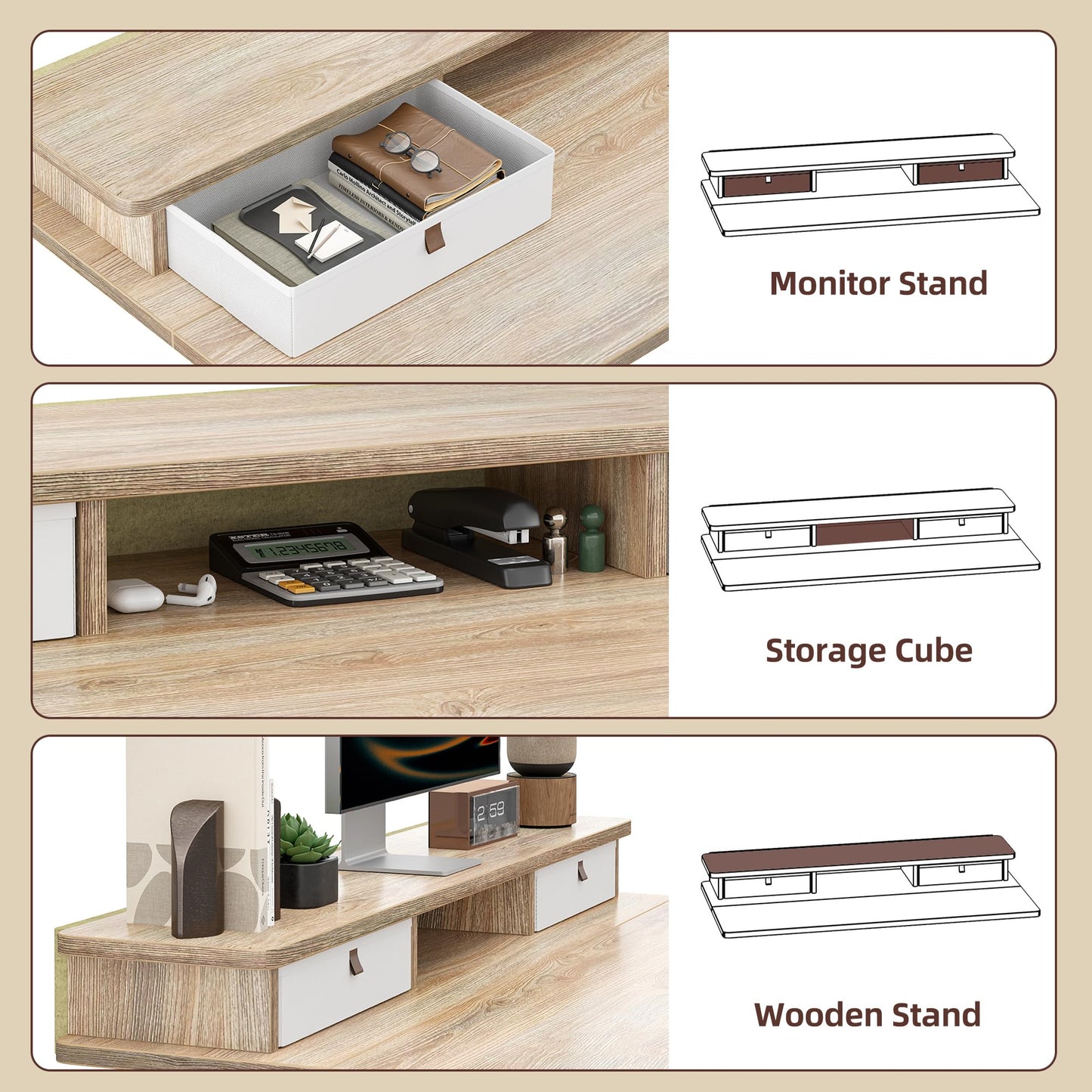 TIQLAB 48 * 24 Inch Standing Desk with Two Drawers, Stand Up Standing Desk Adjustable Height, Electric Sit Stand Desk with Storage Shelf and Splice Board, Maple