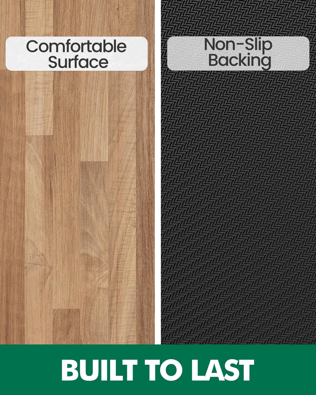 LUMI Wood Grain Kitchen Mat - Teak-Like, Non-Slip, Quick-Dry, Washable, Waterproof, Low-Profile Standing Rug for Kitchen, Home, and Office, 23.5"x15.5" LUMI