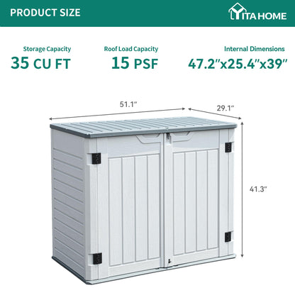 YITAHOME Outdoor Resin Storage Sheds, 39 in Height Lockable Waterproof Horizontal Shed w/o Shelf，Easy to Assemble Shed Storage for Garden Tools, Light Gray - WoodArtSupply