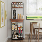 Homsorout Coffee Bar Station - Bakers Rack with Fabric Drawer, Microwave Oven Storage Stand, Bakers Rack for Coffee Stand Station, Home Kitchen Organizer, Brown Homsorout