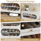 Foreate 8-Tier Tall Shoe Storage Cabinet with 4 Flip-Up Doors & Removable Shelves, 54” Metal Cabinet Shoe Rack Organizer for 24-32 Pair Shoes, Tall Freestanding Modern Entryway Shoe Cabinet-Glass Door Foreate