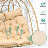 YITAHOME Hanging Egg Chair Swing Chair with Stand Double Egg Chair, 2 Person Wicker Chair Outdoor Indoor Hammock Egg Chair with Cushions 500lbs for Patio, Garden, Bedroom and Balcony, Beige YITAHOME
