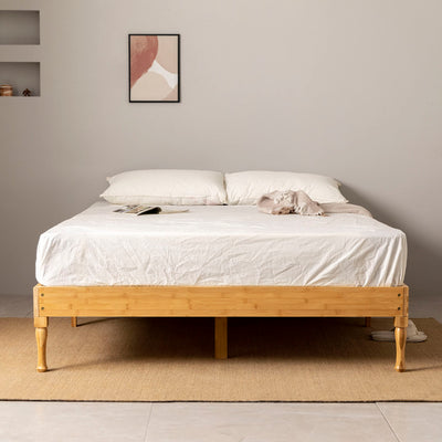 Bamboo Wood Platform Bed Frame by GTNSAFP – Sturdy, No Box Spring Needed, Easy Assembly, Queen Size, Nature Finish