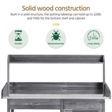 Topeakmart Garden Potting Bench Wooden Workstation Outdoor Wooden Potting Table W/Top Shelf & Lower Shelf & Cabinet Drawer & Open Shelf Gray Topeakmart