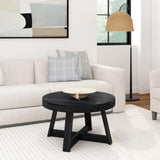 Plank+Beam Classic Round Coffee Table, 30 Inch Farmhouse Coffee Table, Mini Center Tables for Small Spaces, Small Living Space Tea Table, Black Wirebrush Plank+Beam