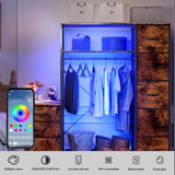 Famovoneer Garment Rack with Drawers & LED Light,Clothing Rack with Shelves,Tall Dresser with Hanging Rack for Apartment, Laundry Room, Bedroom Famovoneer