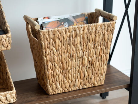 StorageWorks Wicker Waste Basket with Wooden Handles, Bathroom Trash Can, Wicker Trash Can for Bedroom, Office, Living Room, 12 Liters, 1 Pack StorageWorks