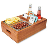 COZY HEROES Bamboo Couch Console Caddy: Ultimate Couch Cup Holder Tray, Middle-Couch Organizer, Drink Holder with Removable Magnetic Lid - Couch Center Console Perfect for Movie Nights for TV lovers COZY HEROES