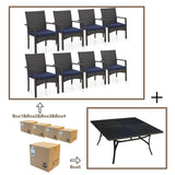 Sophia & William 9 Pieces Patio Dining Set for 8, 60" Large Square Patio Table and Rattan Chairs Set, All Weather Outdoor Dining Set, 8 People Metal Patio Table Set for Outside, Black Tabletop Sophia & William