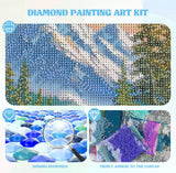 QENSPE 5D Diamond Art Snowy Mountain DIY Round Full Drill Diamond Painting Kits for Beginners,Landscape Diamond Dots for Adults,Home Wall Decor & Gift Perfect for Relaxation 12x16 inch QENSPE