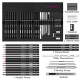HIFORNY 28 PCS Sketching Drawing Pencil Set,Sketch Pencils Art Supplies with Graphite,Charcoal,Blending Tools,Accessories,Drawing Kit for Adults Artists in Canvas Roll Up Case HIFORNY