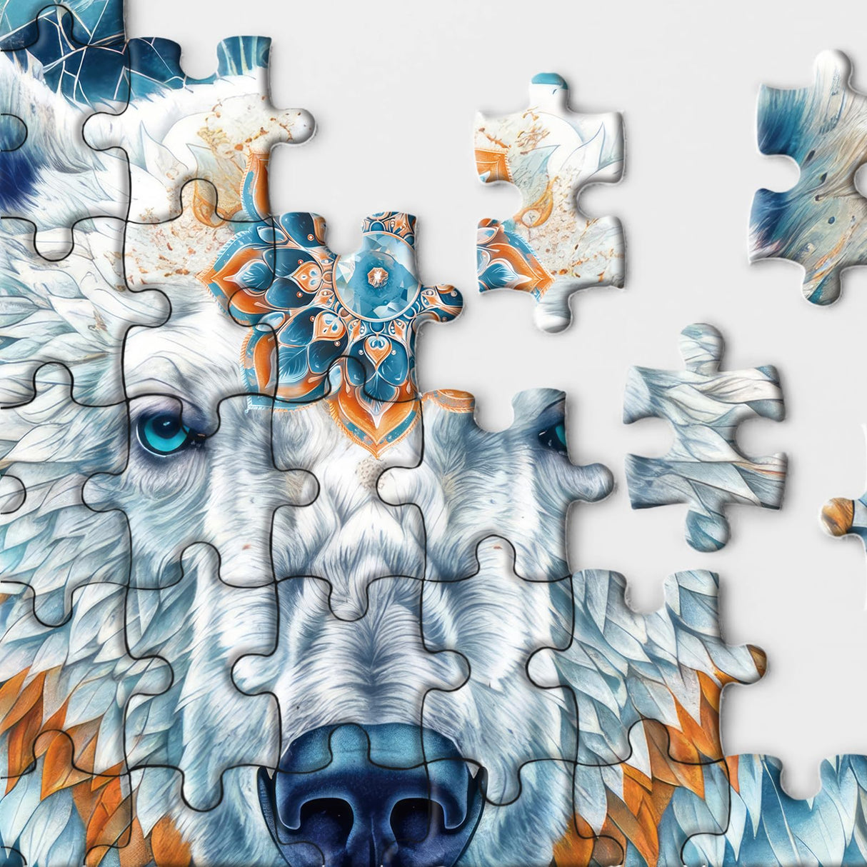 Mandala Polar Bear Puzzle for Adults 1000 Piece, Round Animal Shaped Jigsaw Puzzle, Nature Puzzles of Wildlife BBOLDIN