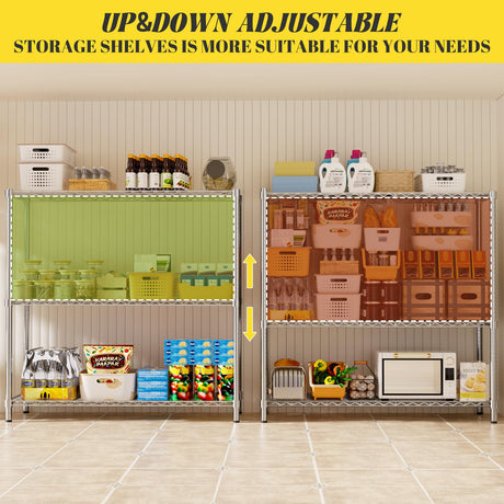 MODCART Storage Shelves, 48" L x 20" W x 47" H Heavy Duty Garage Wire Shelving Unit Loads 1200LBS, 3-Tier Adjustable Metal Industrial Utility Shelf Rack for Kitchen, Laundry Room, Basement MODCART