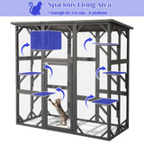 LEISU Large Outdoor Cat House Outdoor Wooden Cat Cage Cat Enclosure with Weatherproof Large Run, Jumping Platforms for Play Catio Cat Patio with Large Entrance Easy to Clean (Dark Grey) LEISU