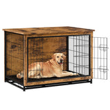 Vongrasig Dog Crate Furniture, Side End Table, Modern Wooden Kennel for Dogs Indoor, Heavy-Duty Dog Cage with Multi-Purpose Removable Tray, Double-Door Dog House, Rustic Brown Vongrasig