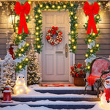 Knitgrip 2 Pcs 9ft Christmas Fence Decorations with Solar Light Christmas Outdoor Decorations with 4 Pcs Large Red Bows Cable Ties for Holiday Patio Outdoor Fence Eaves Knitgrip