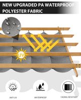 Garvee 10x10 Ft Outdoor Pergola with Retractable Canopy – Upgraded Aluminum Faux Wood Grain Metal Patio Pergola for Modern Backyard Deck, Porch, Grape Trellis in Grey Garvee