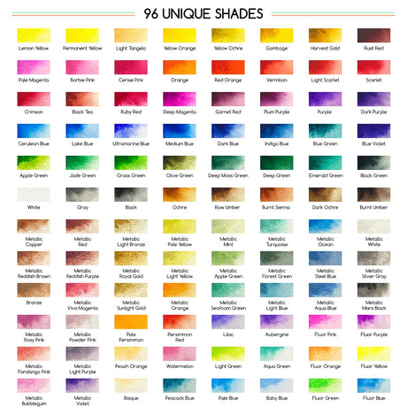 MEEDEN Watercolor Paint Set 96 Colors in Portable Box, Paint Kit with Brush, Palette, Art Supplies, Customizable Color Blocks, Bright Watercolors Travel Set for Adult Teens Beginner Amateur Artists MEEDEN