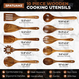 SPATUAMZ Teak Wood Spoons for Cooking, Elegant Wooden Cooking Set of 10, Excellent Kitchen Cooking Utensils Set for Home SPATUAMZ