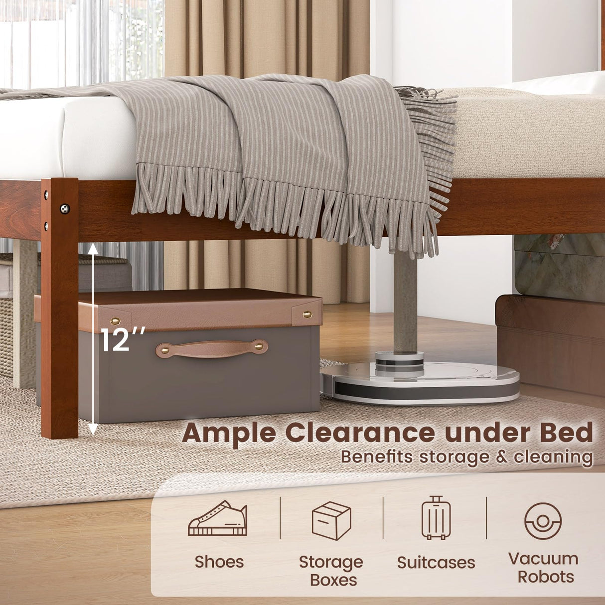 Giantex Full Size Wood Platform Bed with Headboard, Mid Century Solid Wood Full Bed with Slat Support, Double Bed Frame with 16" Under Bed Storage, No Box Spring Needed, Easy Assembly, Walnut Giantex