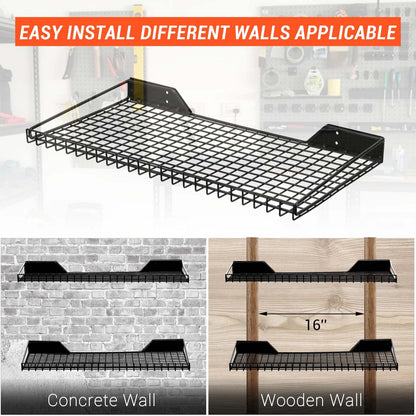 Wallmaster Garage Wall Shelf 2 Pack 23.6"x11.8" Wall Mount Heavy Duty Metal Shelves Mesh Storage Rack for Garage, Office, Basement and Kithcen, max Load 65 lbs (Black)