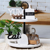 GENMOUS Farmhouse Kitchen Tiered Tray Decor Items Mini Set, Rustic Black and White Kitchen Counter Decor, Two Tiered Tray Kitchen Decor Set for Home Kitchen Dining Room Table Decoration GENMOUS & CO.