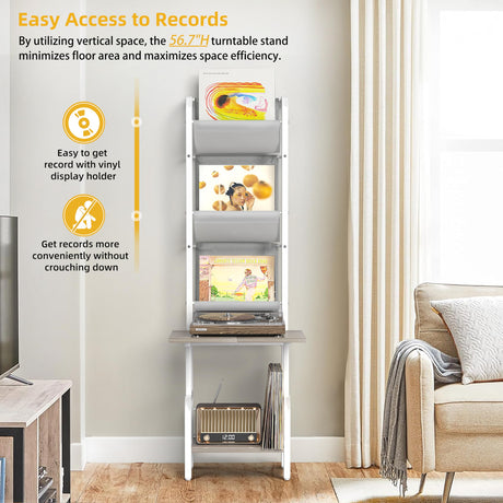 Record Player Stand with Vinyl Storage, Record Player Table with Vinyl Record Storage up to 200 Albums, Turntable Stand with Record Holder Vinyl Display Shelf, Record Player Cabinet Organizer Rack Tewinko