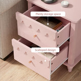 Anbuy Pink Nightstand Set of 2 with Petal Pattern, Modern Night Stand Set 2 with 2 Drawers for Bedroom, Side End Table Scalloped Bedside Night Tables with Solid Wood Legs Anbuy