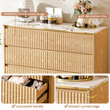 Ieejdn Fluted Dresser for Bedroom with 6 Drawers, 47.2" Modern Chest of Drawers with Faux Marble Top, Curved Profile Design,Dresser TV Stand, Wood Drawer Organizer for Living Room, Hallway, Oak1