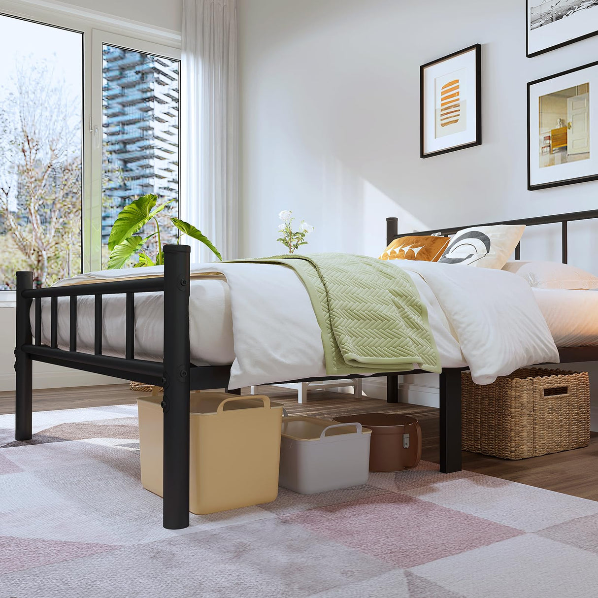 zizin Twin Size Metal Bed Frame with Headboard & Footboard 14 Inch Metal Platform Mattress Foundation Support with Steel Slat, Under Bed Storage, No Box Spring Needed zizin