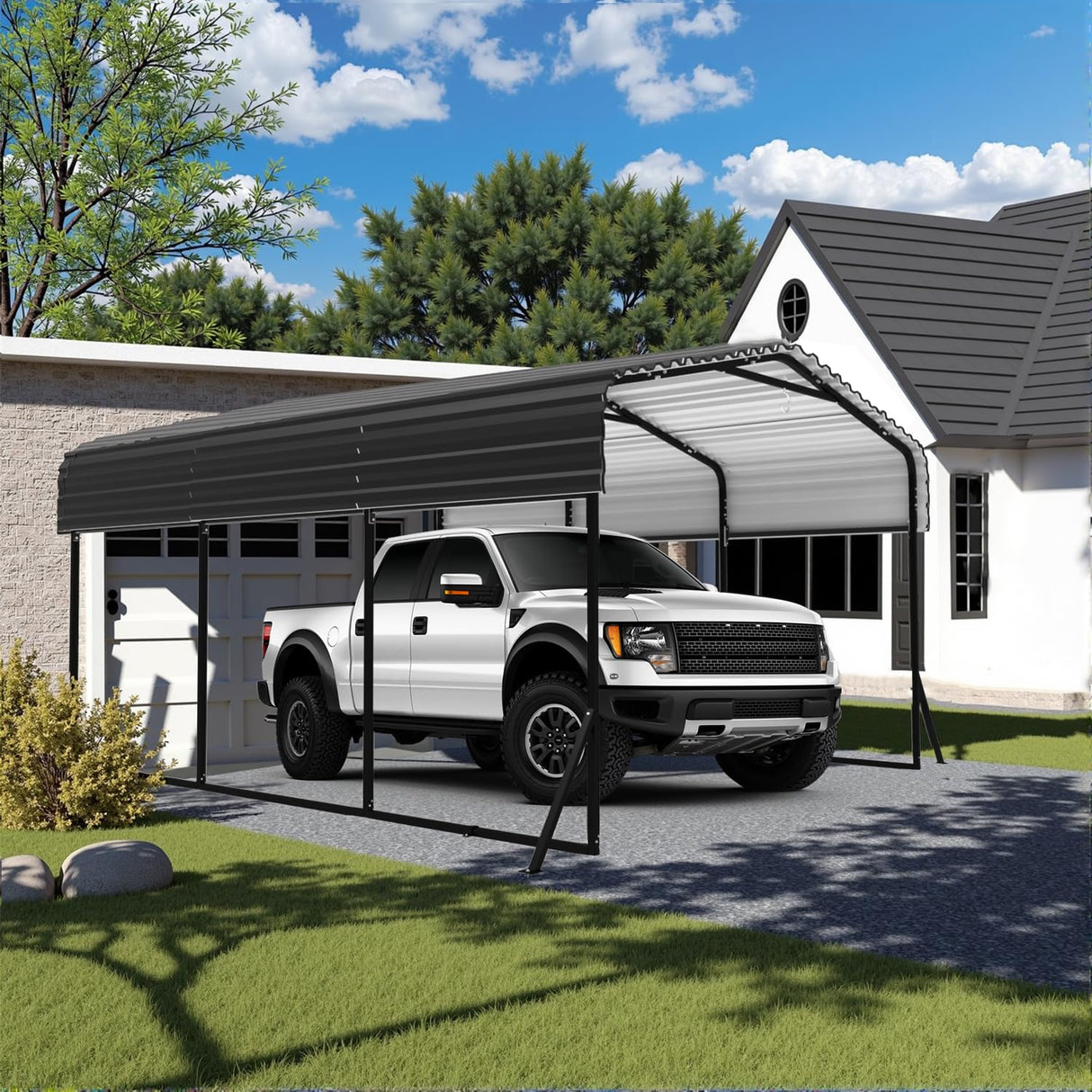 10x15FT Metal Carport, Heavy Duty Car Port Canopy with Iron Roof and Frame, Extra Large Carports Withstand Strong Wind or Heavy Rain, Suitable for Parking Pickup, Boat, Car, and Tractor WUKHG