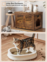 DINZI LVJ Litter Box Enclosure, Flip Top Litter Box Furniture, Hidden Cat Washroom, Wooden Cat House, End Table, 31.5" L x 19.7" W x 19.7" H, Good Ventilation, Easy to Assemble, Rustic Brown DINZI LVJ